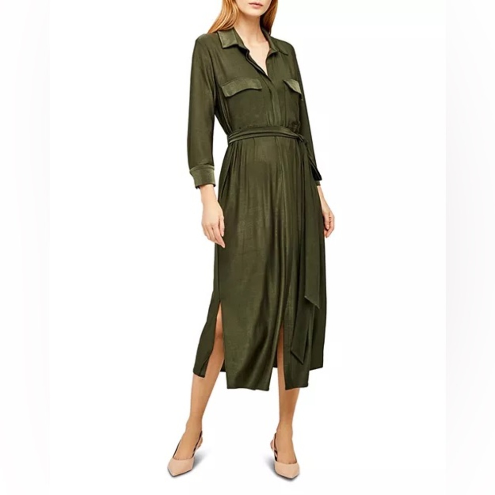 L'agence Rivi Midi Shirt Dress Olive Green XS Utility Business Casual Luxury